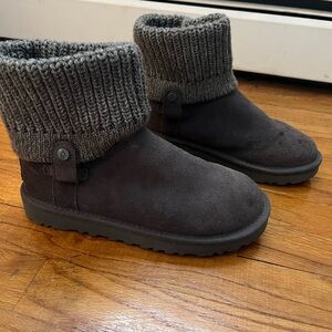 UGG Gray Ankle Boots with Knit Cuff